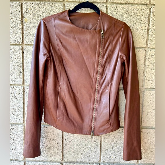Vince Jackets & Blazers - Vince rib panel leather jacket in tobacco, medium, NWT